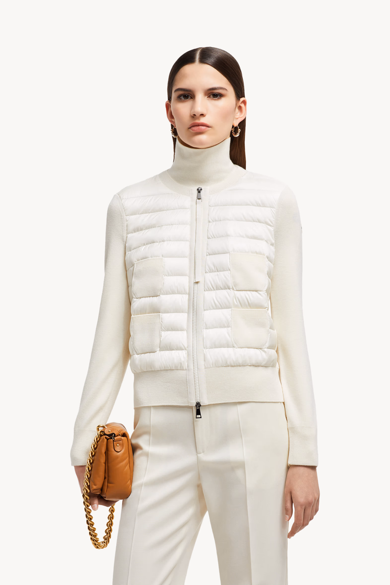 Padded Wool Zip-Up Cardigan Women White Moncler 0